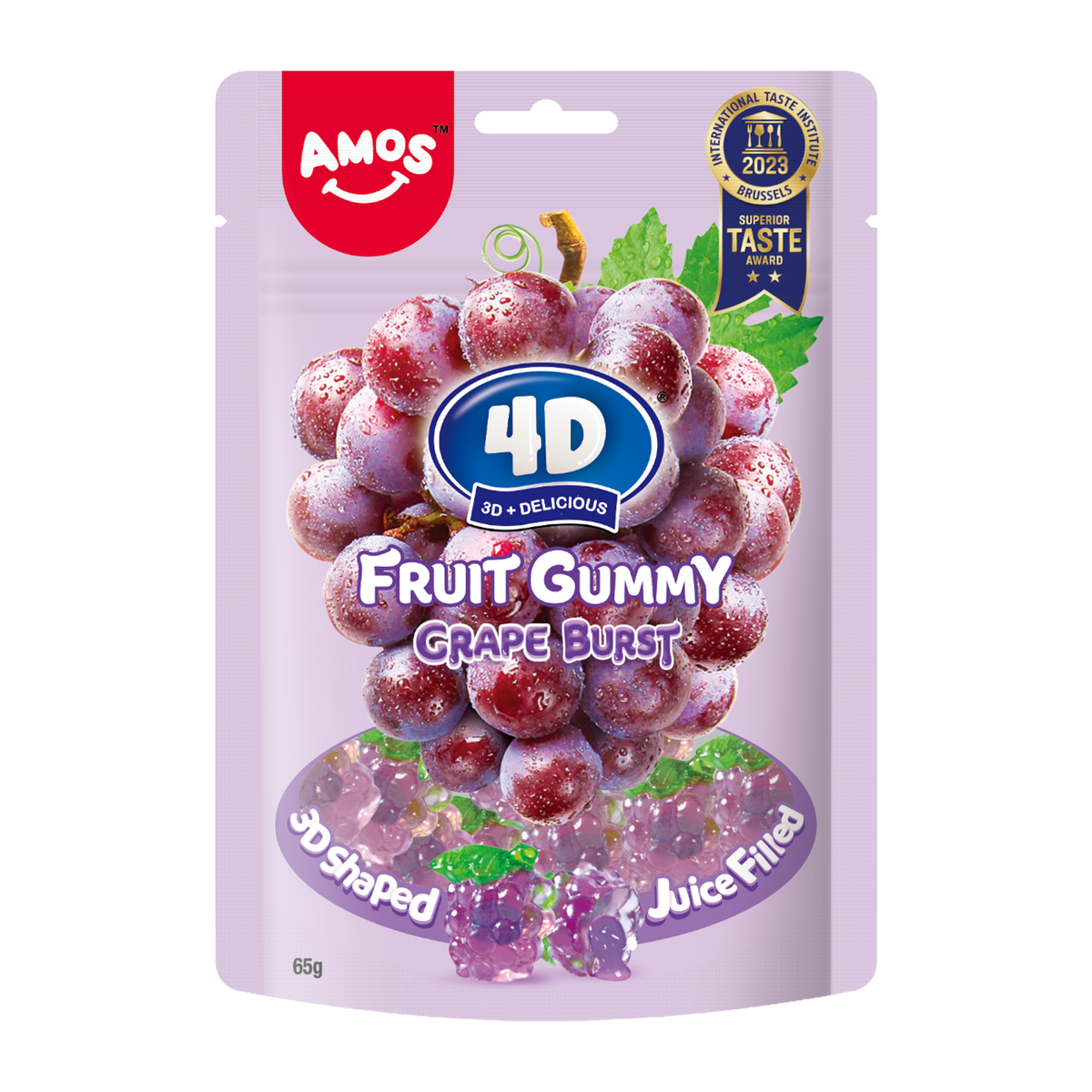 Желирани бонбони AMOS 4D Fruit Gummy Грозде 65гр