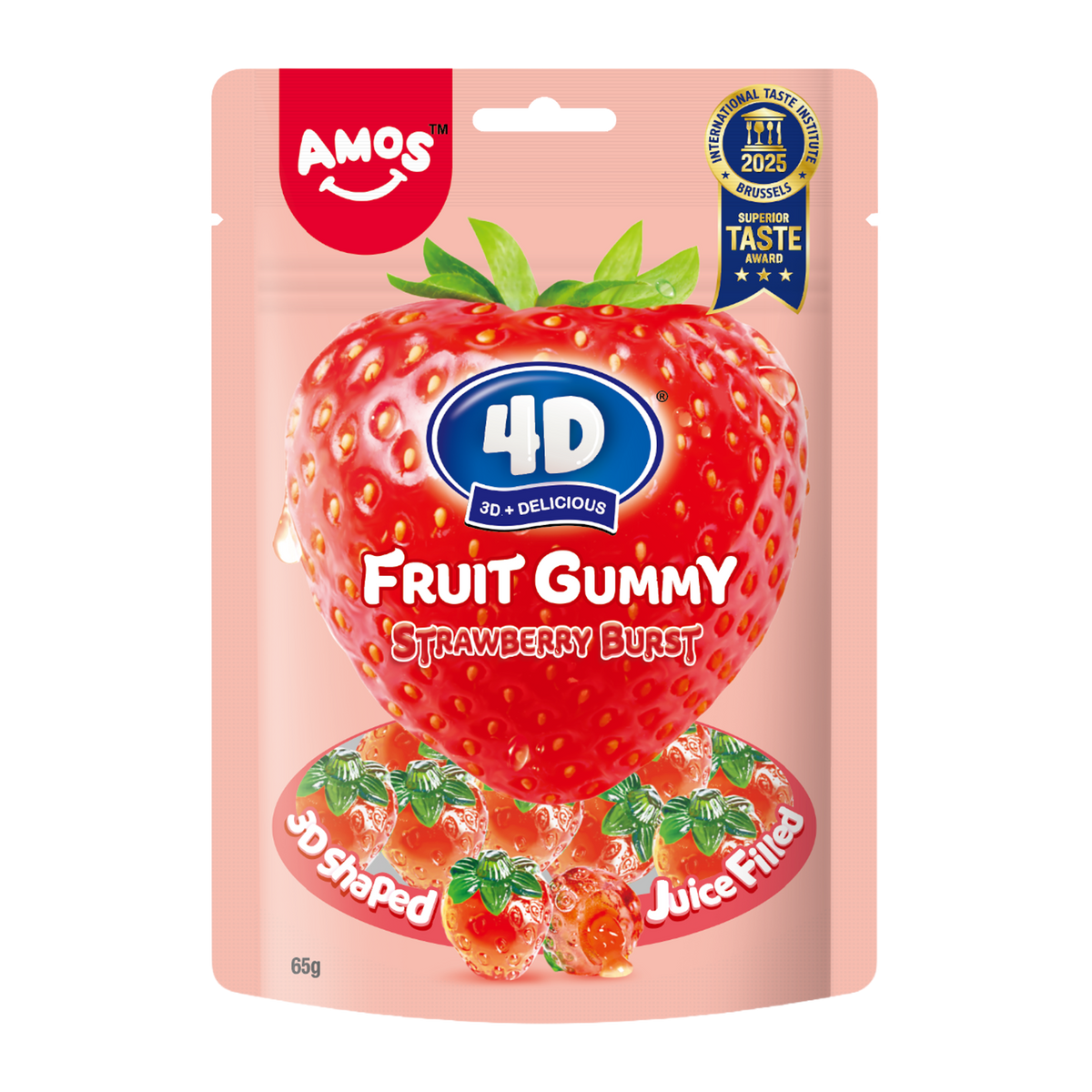 Желирани бонбони AMOS 4D Fruit Gummy Ягода 65гр