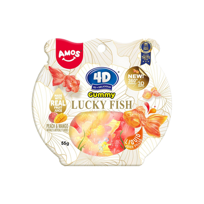 Желирани бонбони AMOS 4D Lucky fish манго и праскова 55гр