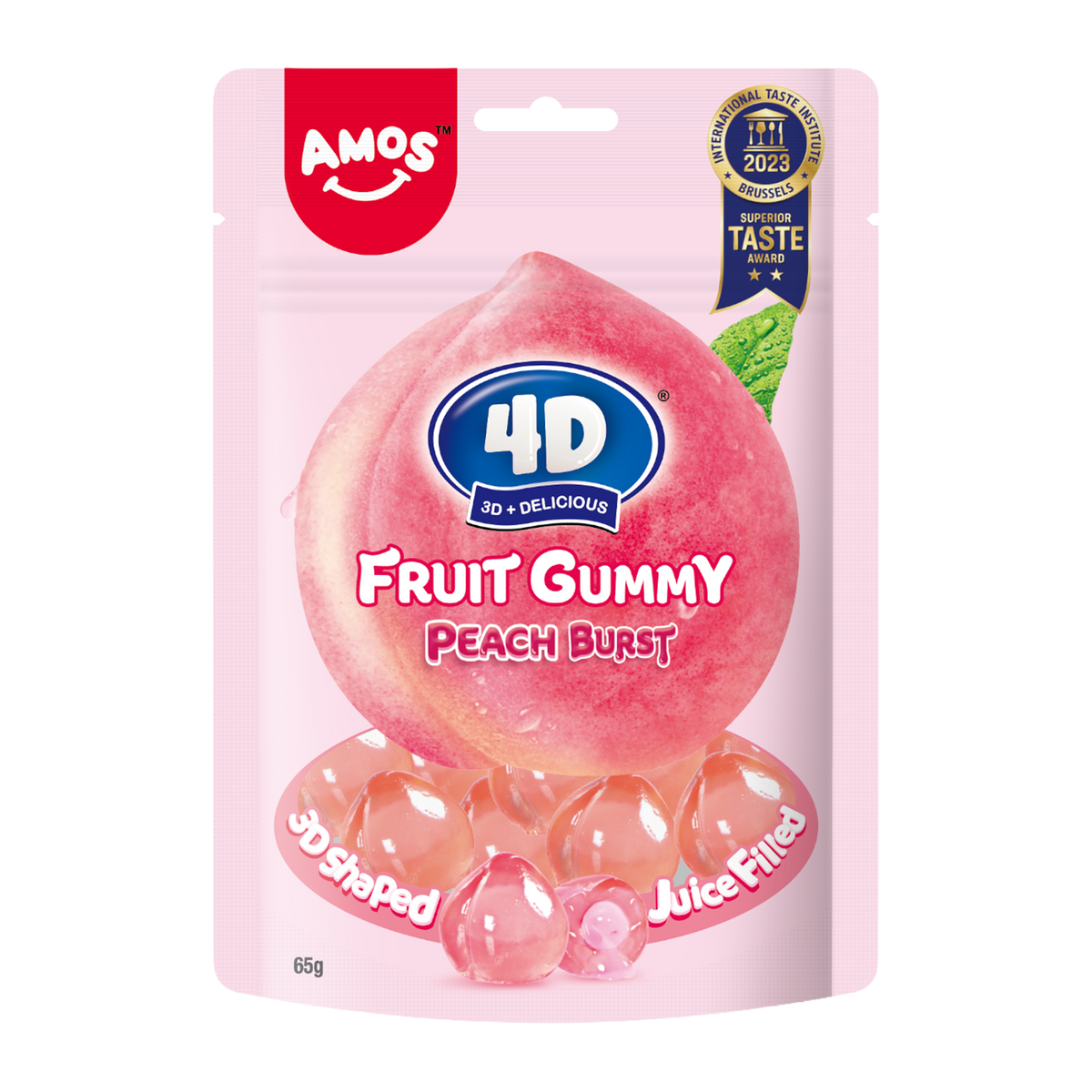 Желирани бонбони AMOS 4D Fruit Gummy Праскова 65гр