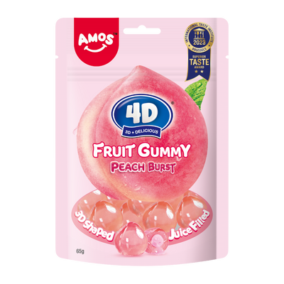 Желирани бонбони AMOS 4D Fruit Gummy Праскова 65гр