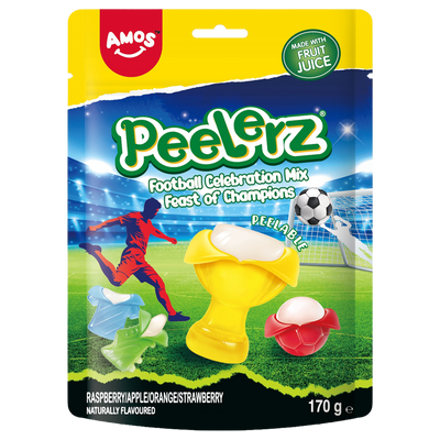 Желирани бонбони AMOS Peelerz Football МИКС Малина, Ябълка, Портокал, Ягода 170гр